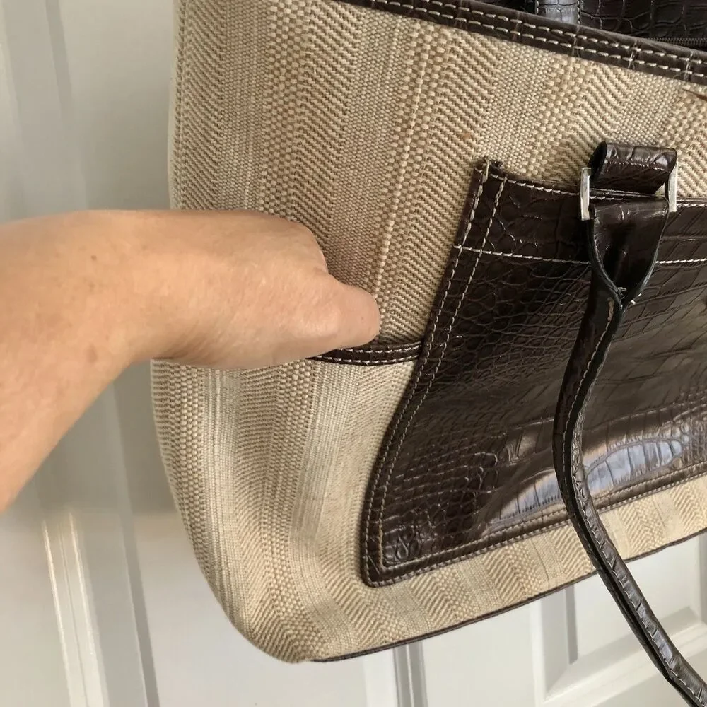 CROFT AND BARROW TOTE BAG LAPTOP BROWN/TAN SHOULDER CROCODILE & CAVANAS